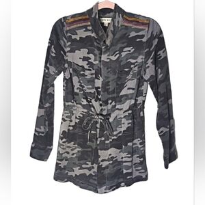 Military Inspired Tie Waist Camo Jacket